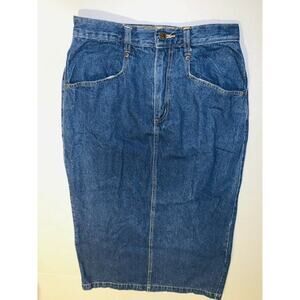 Sun River Modest Skirt Denim Size 8 Blue Jean Long Waist 28" Length 31" Slit